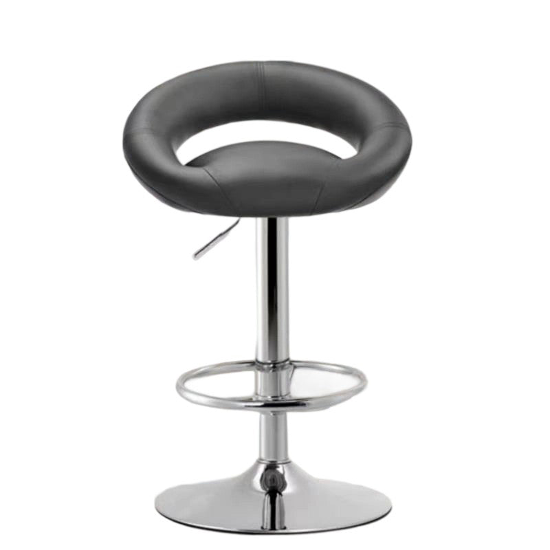 Tabouret de bar moderne minimaliste rond en similicuir PU et acier, réglable en hauteur, pivotant avec dossier pour cuisine 