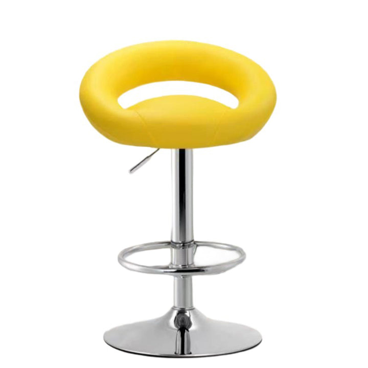 Tabouret de bar moderne minimaliste rond en similicuir PU et acier, réglable en hauteur, pivotant avec dossier pour cuisine 