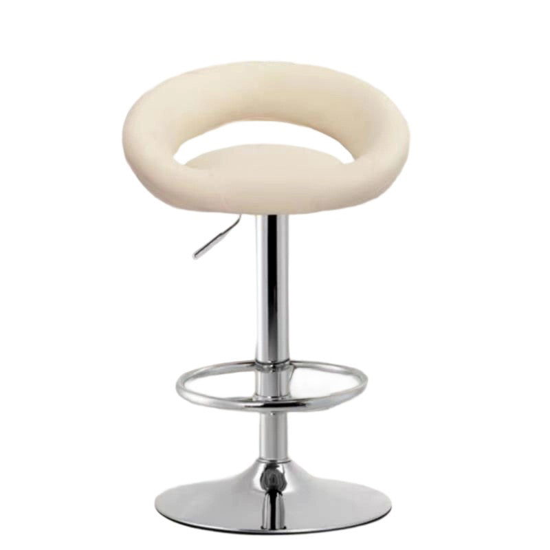Modern Minimalist Round PU Leather Steel Height-Adjustable Swivel Backrest Bar Stool For Kitchen