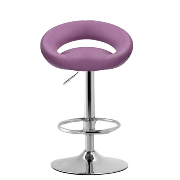 Tabouret de bar moderne minimaliste rond en similicuir PU et acier, réglable en hauteur, pivotant avec dossier pour cuisine 