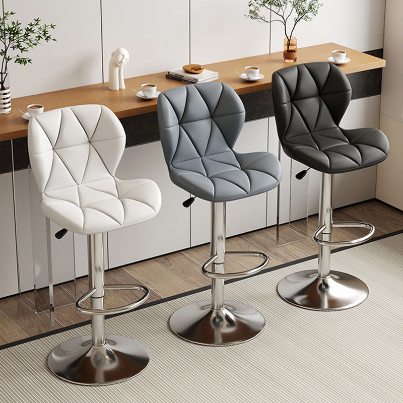 Contemporary Scandinavian Square PU Leather Iron Height-Adjustable Swivel Backrest Bar Stool For Kitchen