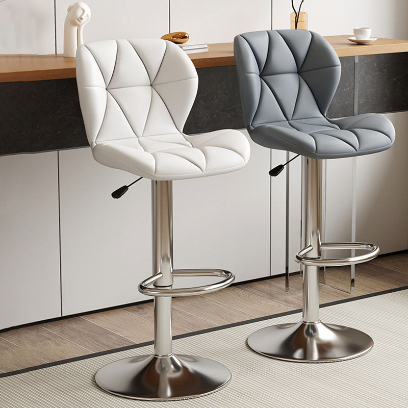Contemporary Scandinavian Square PU Leather Iron Height-Adjustable Swivel Backrest Bar Stool For Kitchen