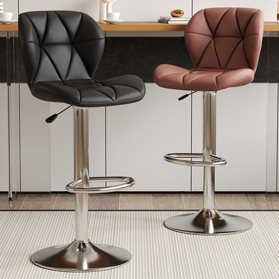 Contemporary Scandinavian Square PU Leather Iron Height-Adjustable Swivel Backrest Bar Stool For Kitchen