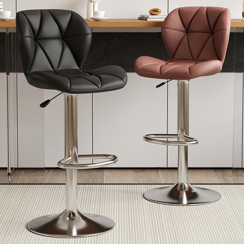Contemporary Scandinavian Square PU Leather Iron Height-Adjustable Swivel Backrest Bar Stool For Kitchen