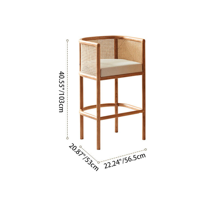 Traditional Chinese Square Ash Wood Indonesian Rattan Fabric Backrest Bar Chair For Kitchen