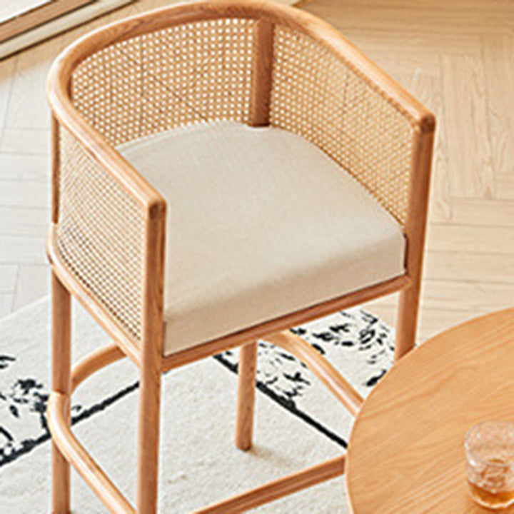 Traditional Chinese Square Ash Wood Indonesian Rattan Fabric Backrest Bar Chair For Kitchen