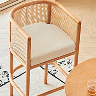 Traditional Chinese Square Ash Solid Wood Indonesian Rattan Fabric Backrest Bar Chair For Kitchen