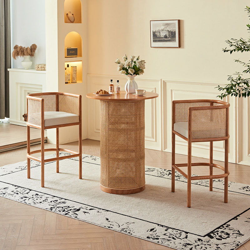 Traditional Chinese Square Ash Solid Wood Indonesian Rattan Fabric Backrest Bar Chair For Kitchen
