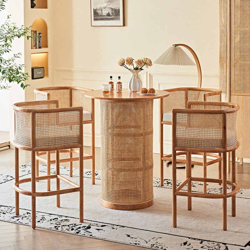 Traditional Chinese Square Ash Solid Wood Indonesian Rattan Fabric Backrest Bar Chair For Kitchen