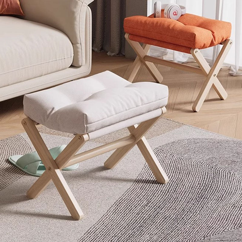 Modern Minimalist Rectangular Fabric Pine Solid Wood Foldable Kids Footstool For Living Room