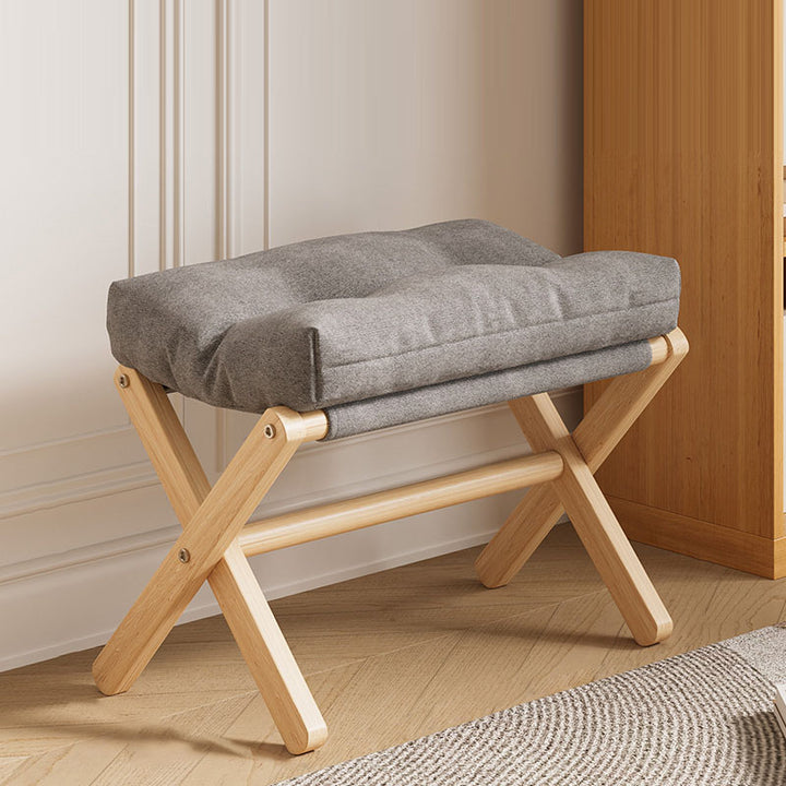 Modern Minimalist Rectangular Fabric Pine Solid Wood Foldable Kids Footstool For Living Room