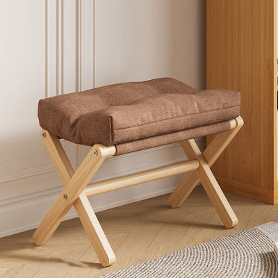 Modern Minimalist Rectangular Fabric Pine Solid Wood Foldable Kids Footstool For Living Room