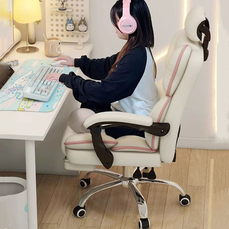 Contemporary Scandinavian Rectangular PU Leather Steel Height-Adjustable Swivel Backrest Armrest Gaming Chair For Bedroom