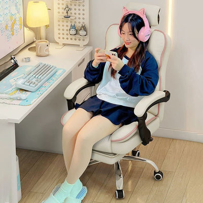 Contemporary Scandinavian Rectangular PU Leather Steel Height-Adjustable Swivel Backrest Armrest Gaming Chair For Bedroom