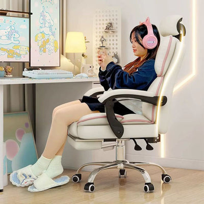 Contemporary Scandinavian Rectangular PU Leather Steel Height-Adjustable Swivel Backrest Armrest Gaming Chair For Bedroom