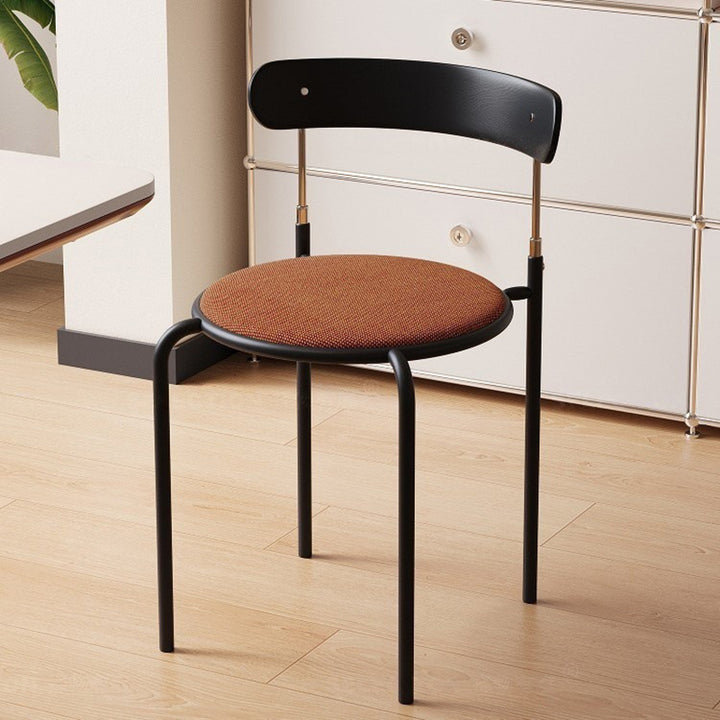 Traditional Vintage Square Plywood Fabric Iron Dining Chair With Backrest For Dining Room