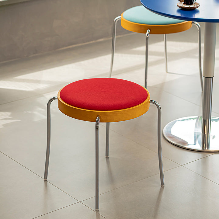Traditional Vintage Round Iron Plywood Stool For Dining Room