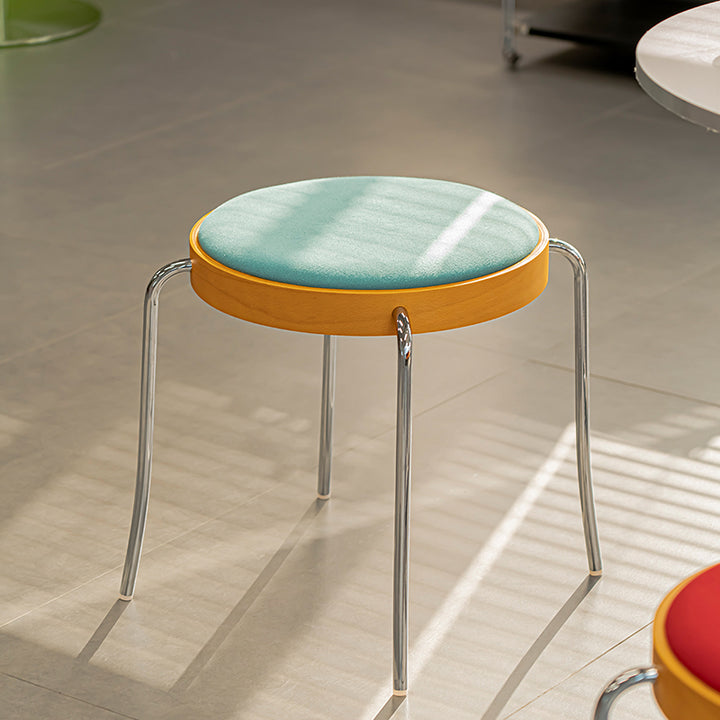 Traditional Vintage Round Iron Plywood Stool For Dining Room
