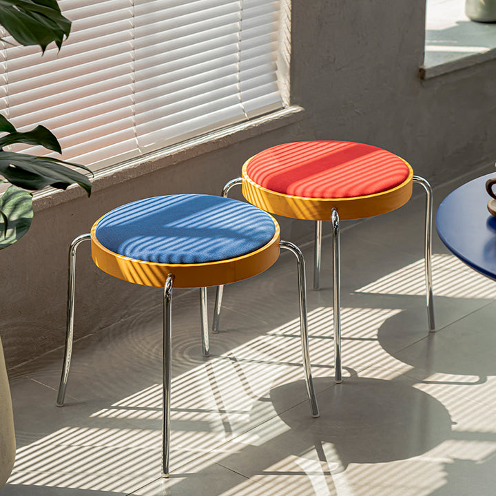 Traditional Vintage Round Iron Plywood Stool For Dining Room