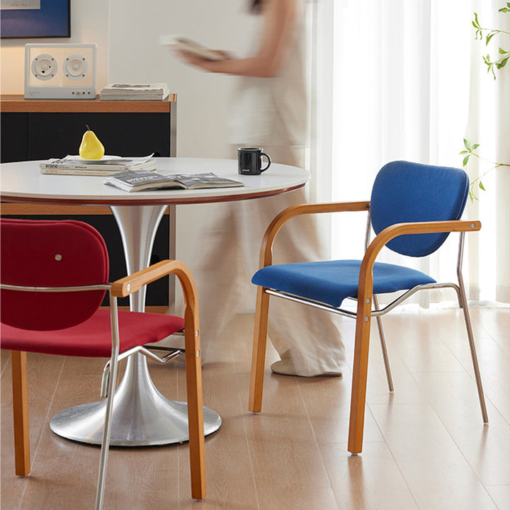 Chaise de salle à manger traditionnelle vintage carrée en acier inoxydable avec dossier et accoudoirs en panneau de bois massif multicouche pour salle à manger 