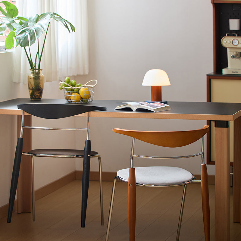 Traditional Vintage Square Iron Multi-layer Solid Wood Panel Red Oak Backrest Stylish Dining Chair For Dining Room