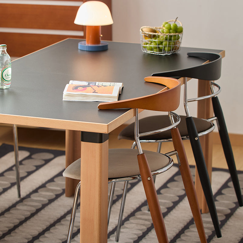 Traditional Vintage Square Iron Multi-layer Solid Wood Panel Red Oak Backrest Stylish Dining Chair For Dining Room