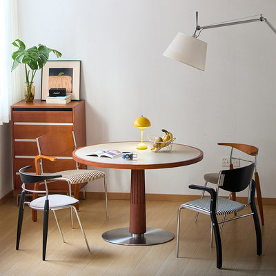 Traditional Vintage Square Iron Multi-layer Solid Wood Panel Red Oak Backrest Stylish Dining Chair For Dining Room