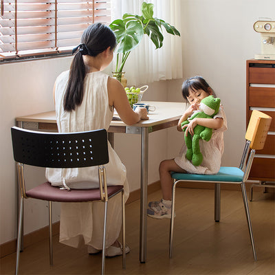 Traditional Vintage Square Iron Multi-layer Solid Wood Panel Fabric Backrest Stackable Dining Chair For Dining Room