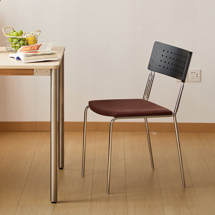 Traditional Vintage Square Iron Plywood Fabric Backrest Stackable Dining Chair For Dining Room