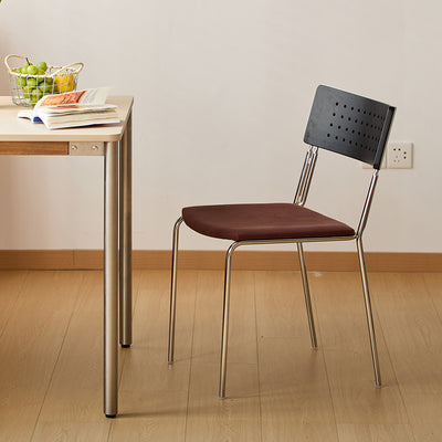 Traditional Vintage Square Iron Multi-layer Solid Wood Panel Fabric Backrest Stackable Dining Chair For Dining Room