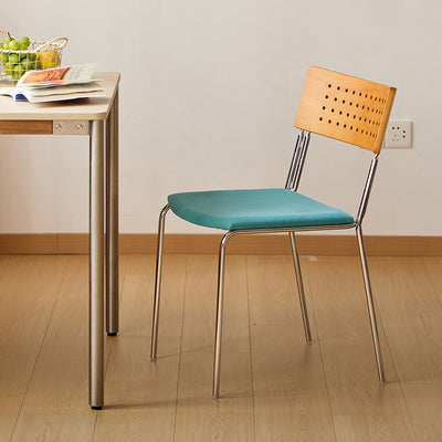 Traditional Vintage Square Iron Multi-layer Solid Wood Panel Fabric Backrest Stackable Dining Chair For Dining Room