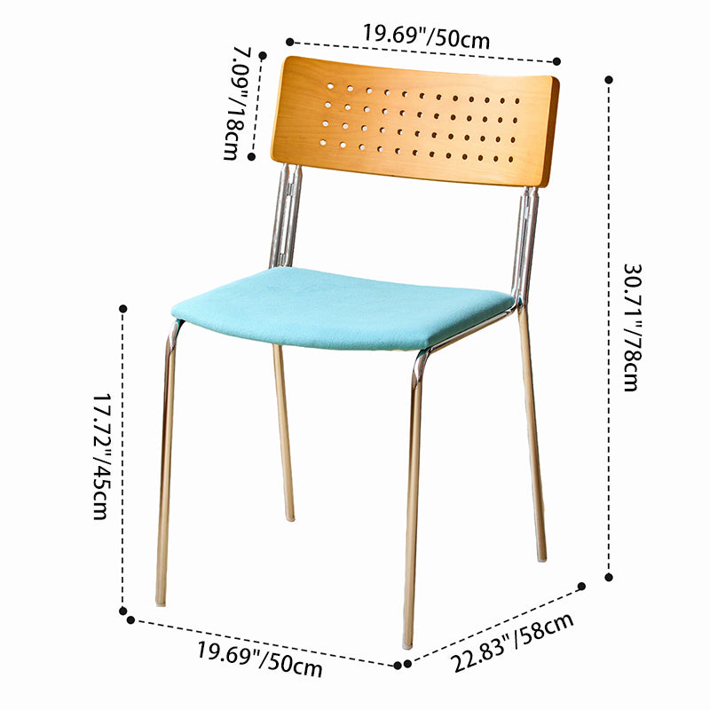 Traditional Vintage Square Iron Multi-layer Solid Wood Panel Fabric Backrest Stackable Dining Chair For Dining Room
