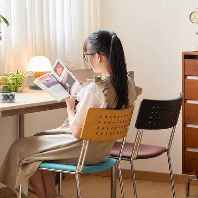 Traditional Vintage Square Iron Multi-layer Solid Wood Panel Fabric Backrest Stackable Dining Chair For Dining Room