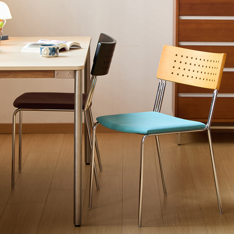 Traditional Vintage Square Iron Multi-layer Solid Wood Panel Fabric Backrest Stackable Dining Chair For Dining Room