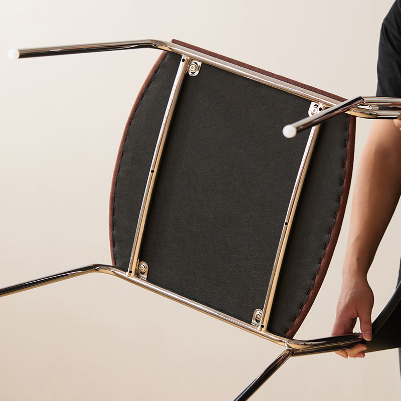 Traditioneller stapelbarer Esszimmerstuhl im Vintage-Stil mit quadratischer Rückenlehne aus Eisen, Sperrholz und Stoff für das Esszimmer 
