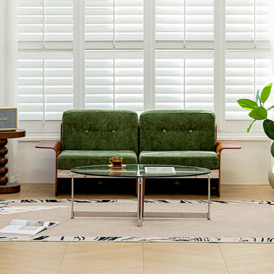 Traditional Vintage Square Vintage Green Multi-layer Solid Wood Panel Iron Stainless Steel Fabric Backrest Armrest Sofa For Living Room