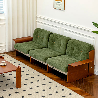 Traditional Vintage Square Vintage Green Multi-layer Solid Wood Panel Iron Stainless Steel Fabric Backrest Armrest Sofa For Living Room