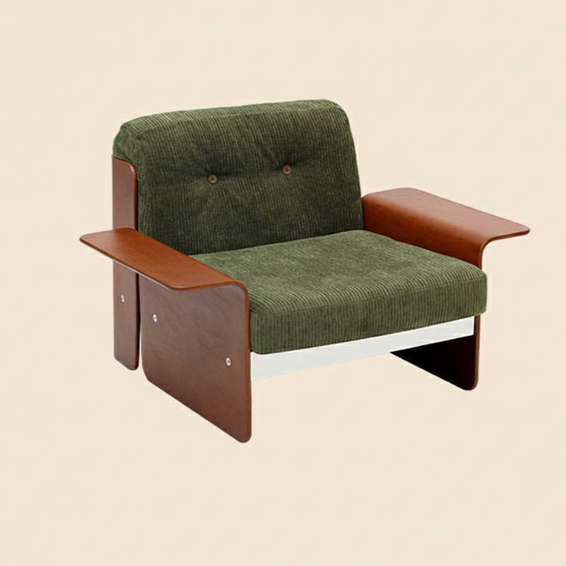 Traditional Vintage Square Vintage Green Multi-layer Solid Wood Panel Iron Stainless Steel Fabric Backrest Armrest Sofa For Living Room