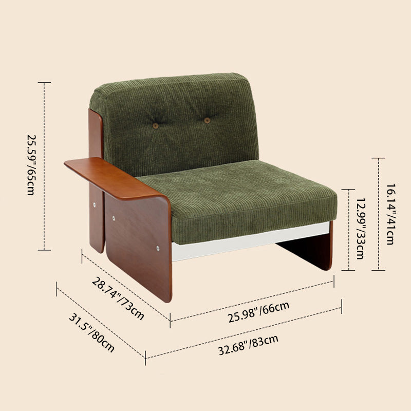 Traditional Vintage Square Vintage Green Multi-layer Solid Wood Panel Iron Stainless Steel Fabric Backrest Armrest Sofa For Living Room