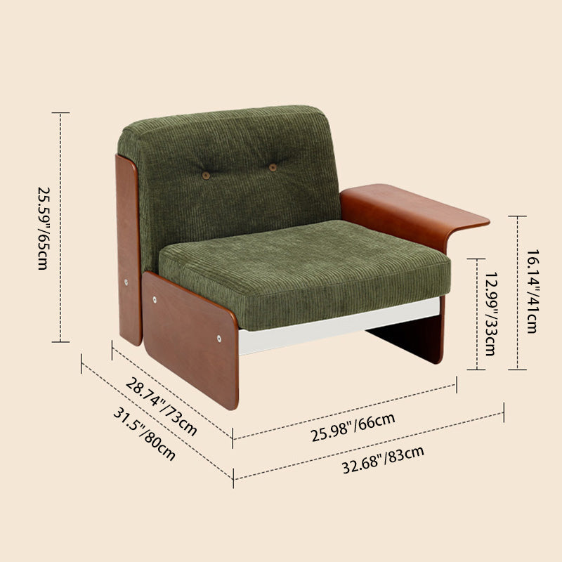 Traditional Vintage Square Vintage Green Multi-layer Solid Wood Panel Iron Stainless Steel Fabric Backrest Armrest Sofa For Living Room