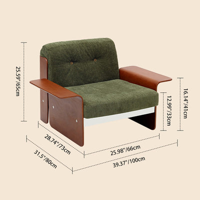 Traditional Vintage Square Vintage Green Multi-layer Solid Wood Panel Iron Stainless Steel Fabric Backrest Armrest Sofa For Living Room