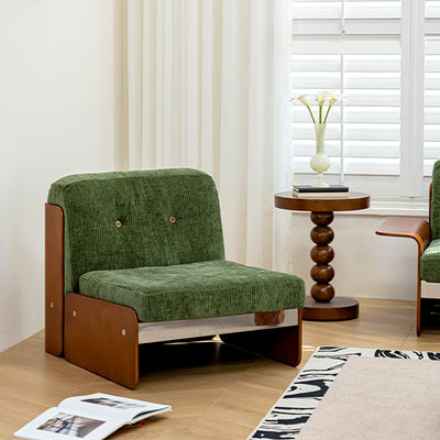 Traditional Vintage Square Vintage Green Multi-layer Solid Wood Panel Iron Stainless Steel Fabric Backrest Armrest Sofa For Living Room