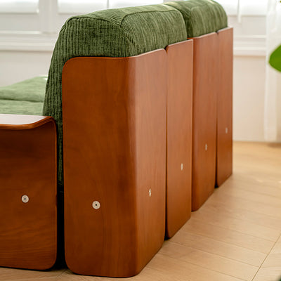 Traditional Vintage Square Vintage Green Multi-layer Solid Wood Panel Iron Stainless Steel Fabric Backrest Armrest Sofa For Living Room