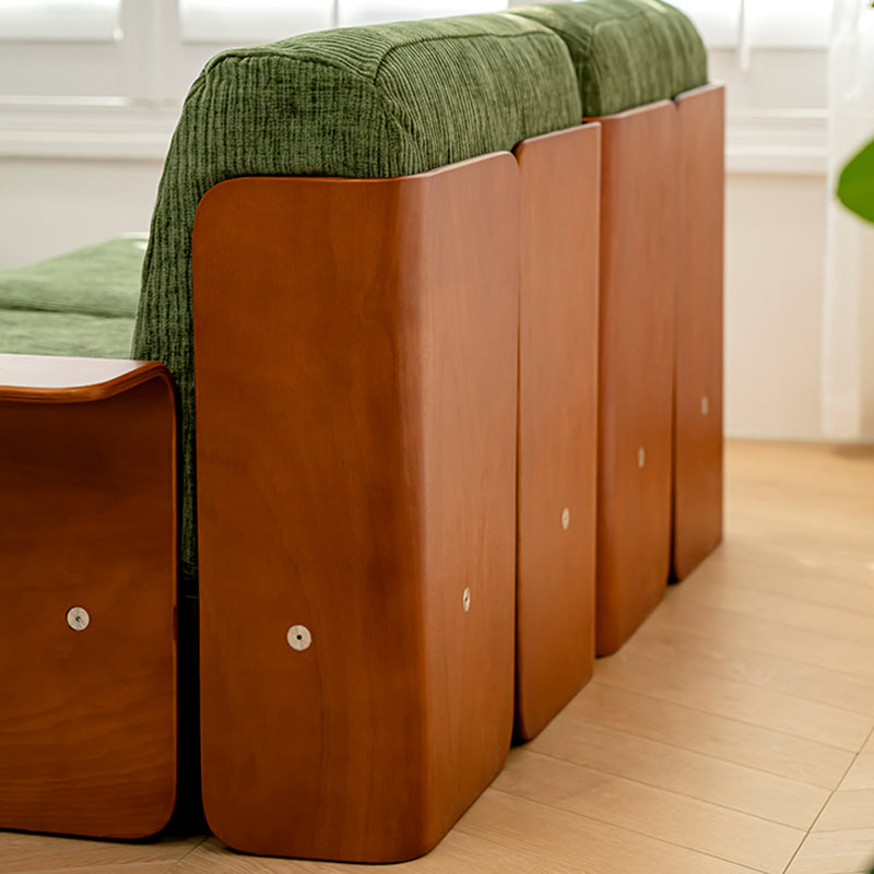 Traditional Vintage Square Vintage Green Multi-layer Solid Wood Panel Iron Stainless Steel Fabric Backrest Armrest Sofa For Living Room