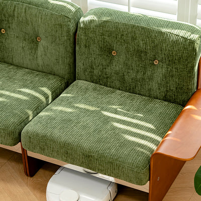 Traditional Vintage Square Vintage Green Multi-layer Solid Wood Panel Iron Stainless Steel Fabric Backrest Armrest Sofa For Living Room