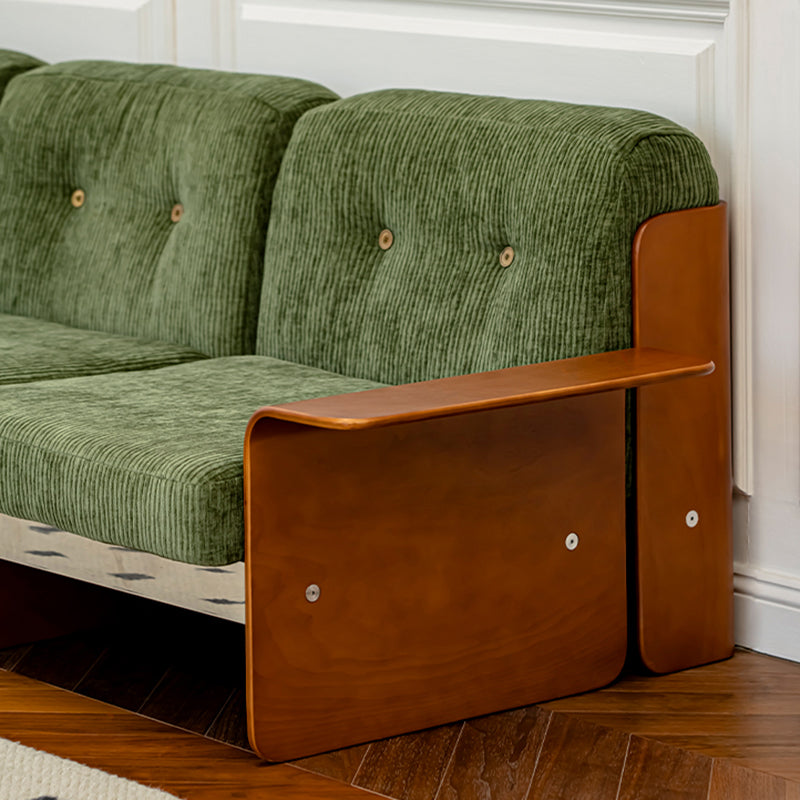 Traditional Vintage Square Vintage Green Multi-layer Solid Wood Panel Iron Stainless Steel Fabric Backrest Armrest Sofa For Living Room