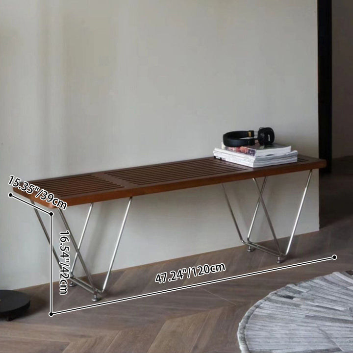 Banco zapatero rectangular vintage tradicional de madera contrachapada y hierro electrochapado para recibidores 