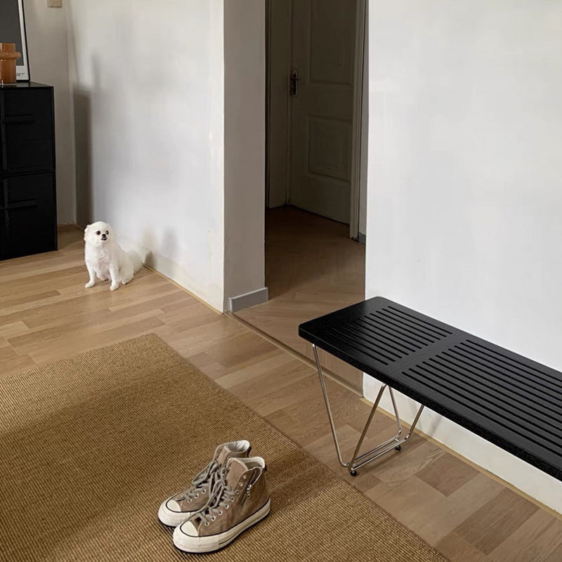 Traditional Vintage Rectangular Multi-Layer Solid Wood Panel Electroplated Iron Shoe Bench For Entryways