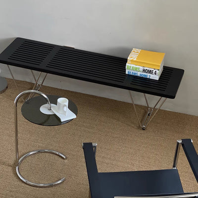 Traditional Vintage Rectangular Multi-Layer Solid Wood Panel Electroplated Iron Shoe Bench For Entryways