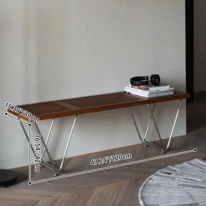 Traditional Vintage Rectangular Multi-Layer Solid Wood Panel Electroplated Iron Shoe Bench For Entryways